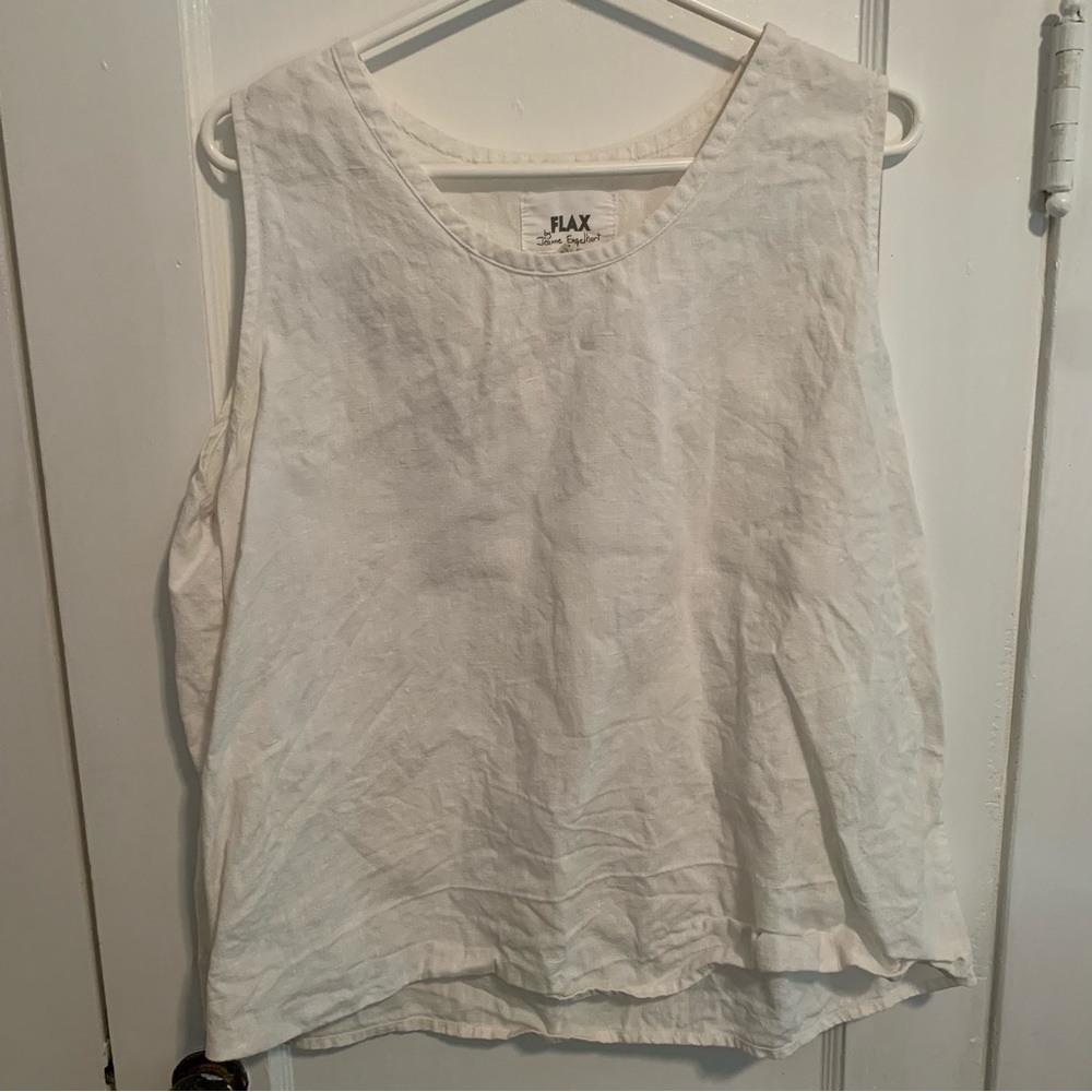 Flax by Jeanne Engelhart White Linen Tank Top